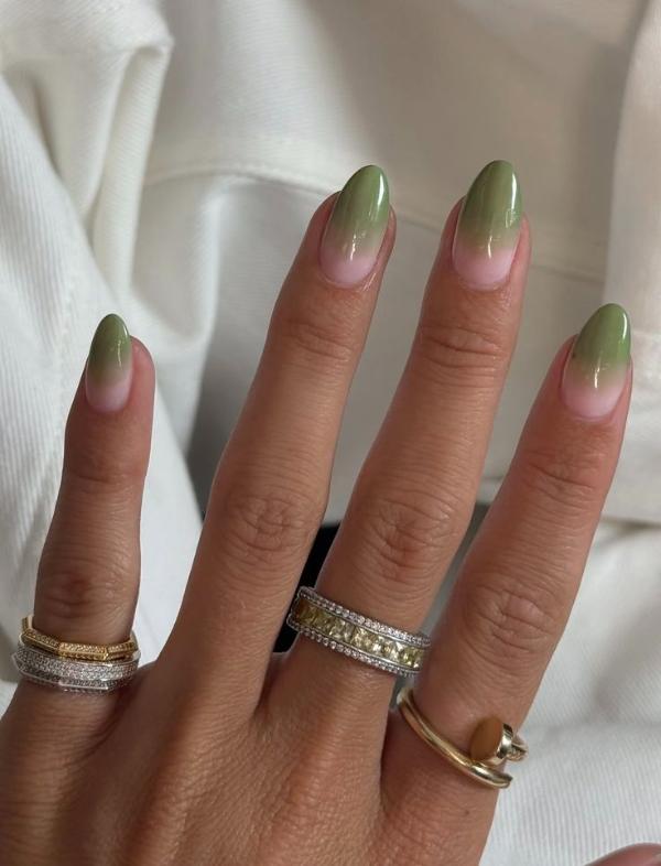 Matcha Nail Design with Ombre Beige Tones