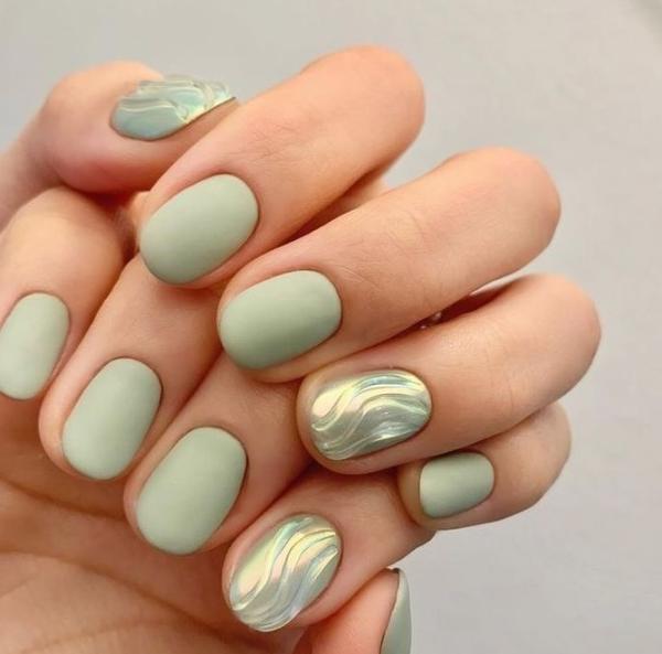 Matcha Nail Art Matte with Glossy Accent Nails