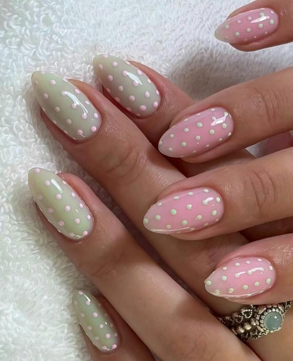 Polka Dot Matcha Nail Design