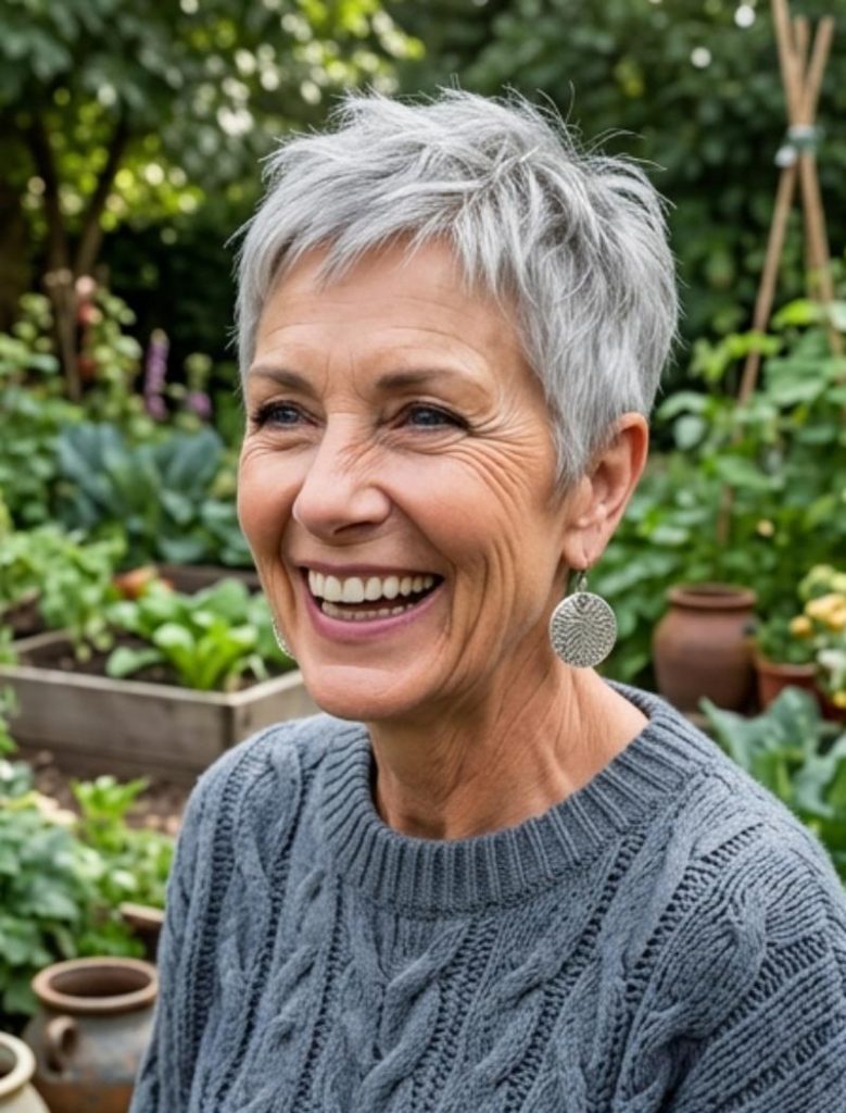 Piecey Spiky Gray Pixie Cut