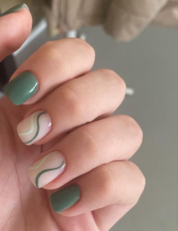 Matcha Nail Art with Lines