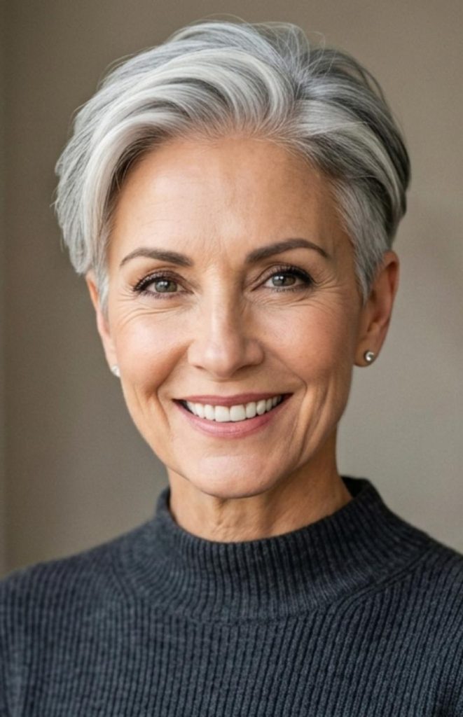 Asymmetrical Side-Swept Gray Pixie