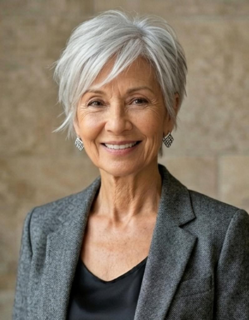 Silver-Gray Soft Feathered Longer Pixie