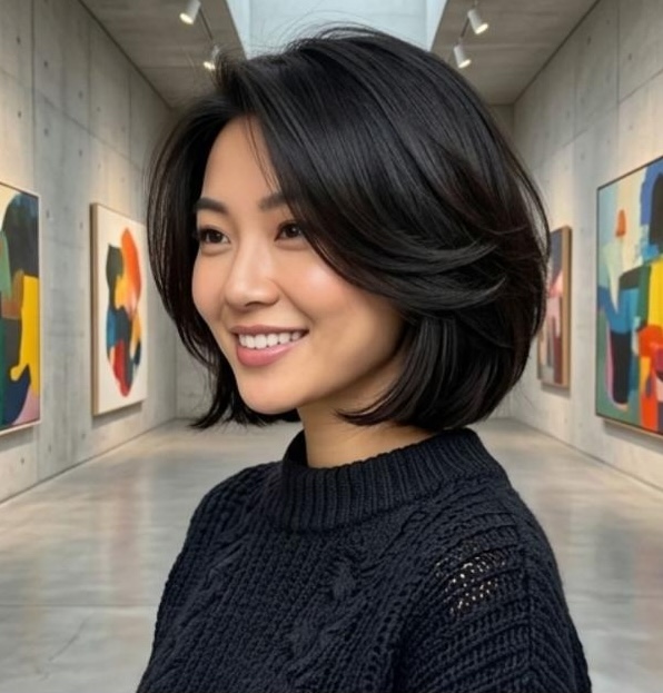 Butterfly Bob Cut Curtain Bangs
