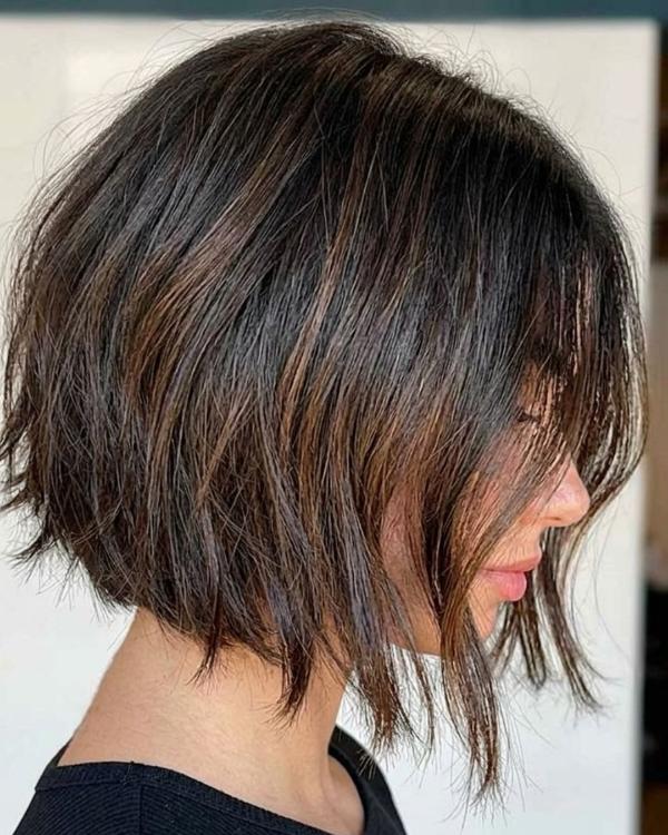 Chocolate Brown Brunette Sliced Bob Haircuts Ideas