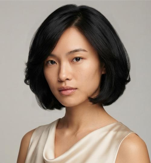 Cloud Bob Black Hair Side Part
